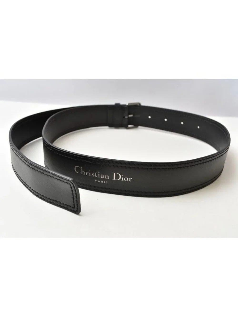 Dior Belt Leather Black Silver Business